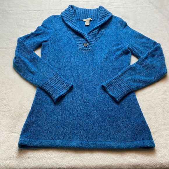 Exofficio Blue Knit Shawl Collar Long Sleeve Sweater Size Small - Picture 1 of 11